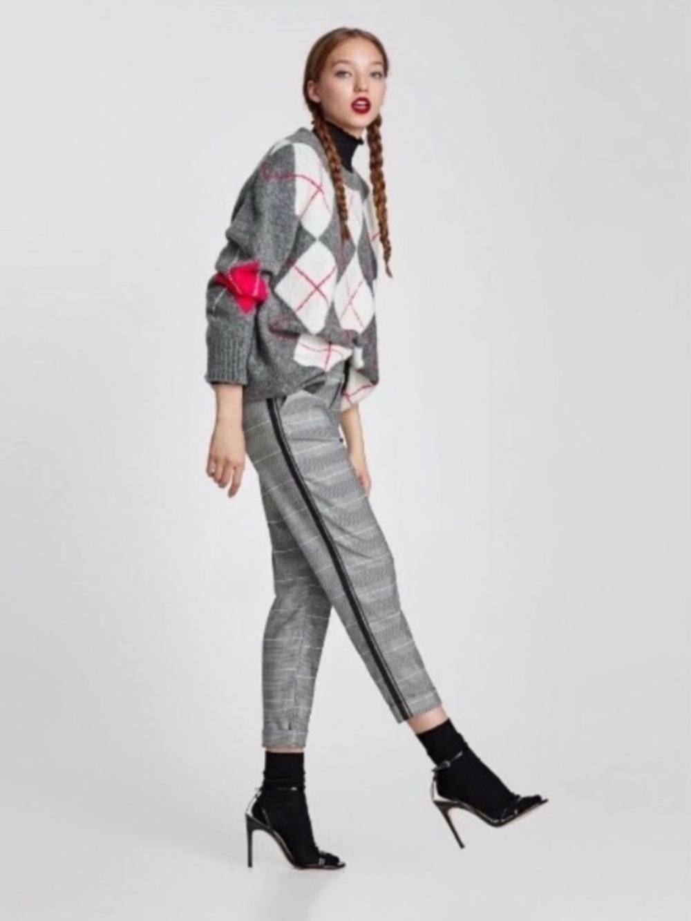 Zara plaid side stripe trouser tapered pants M - Picture 4 of 11